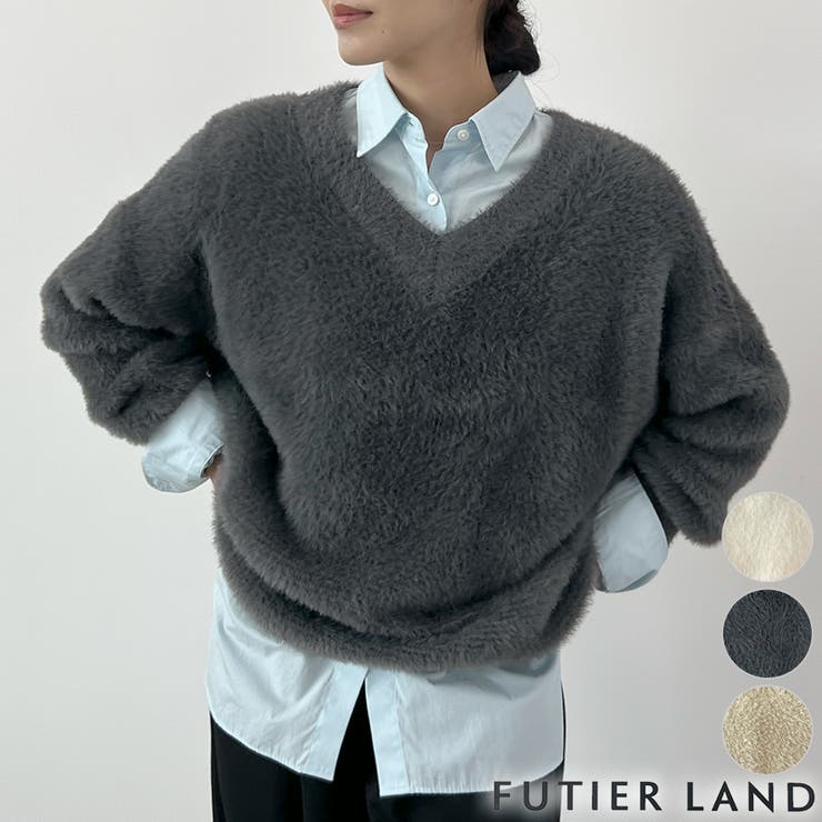 フワフワ抜け感あるVネック。モヘアタッチ裾リブシャギーニット | futier land | 詳細画像1 