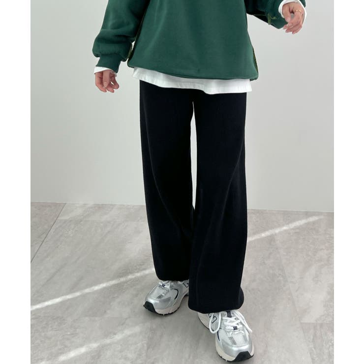 ブラック | 暖かい裾調整可能な2WAY。リラックスドロストニットパンツ | futier land