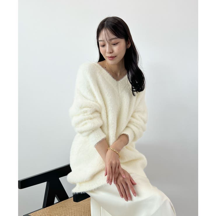 フワフワ抜け感あるVネック。モヘアタッチ裾リブシャギーニット | futier land | 詳細画像25 