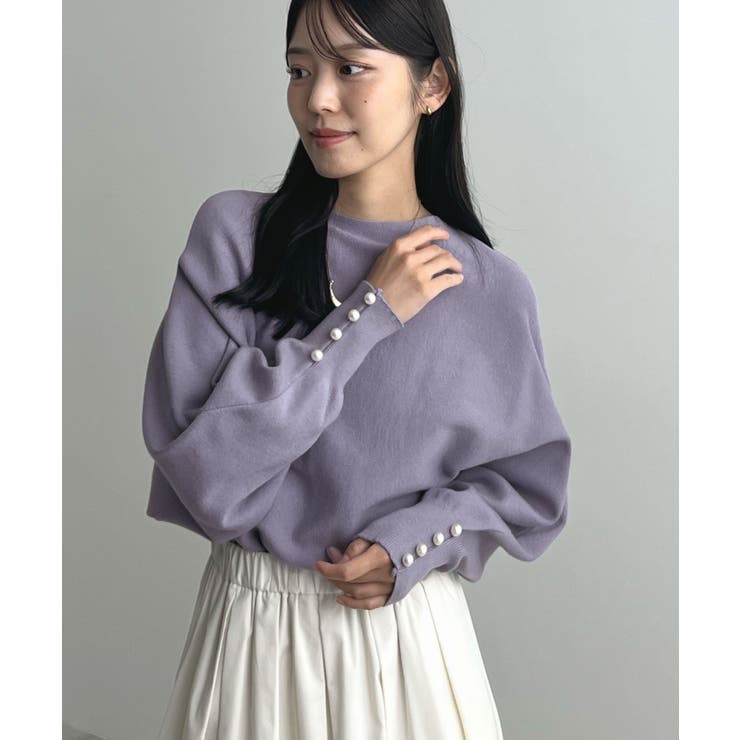 上品な大人のキレイめスタイル。袖口パールドルマンニット | futier land | 詳細画像26 