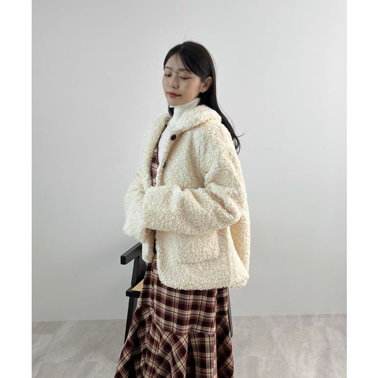 襟付きで品よくあったか。襟つきカーリーボアコート | futier land | 詳細画像21 