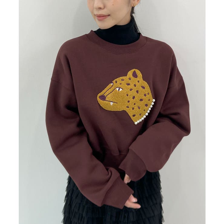 マホガニーブラウン | 主役級レオパードで着映える。レオパード相良ショート丈スウェットトップス | futier land