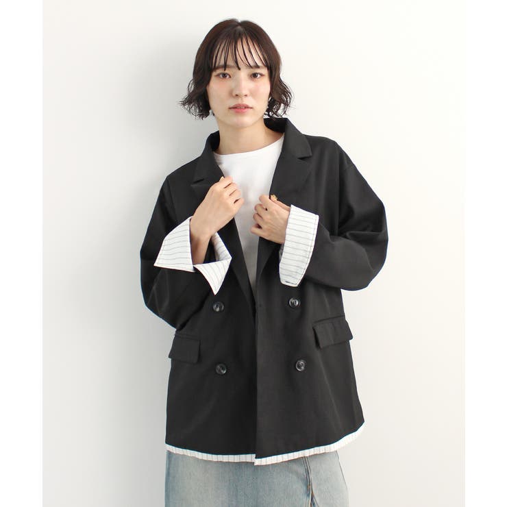 ブラック | オーバーサイズ×レイヤードで旬を纏う。レイヤードダブルテーラードジャケット | futier land