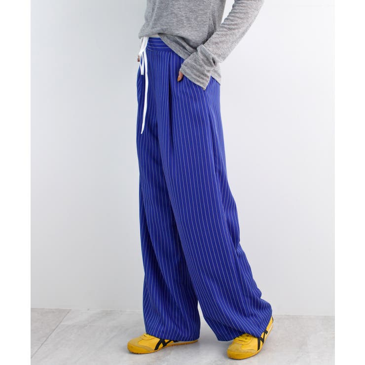ブルー | 《ABYSアビス》チラ見せお洒落！レイヤード風ストライプパンツ | futier land