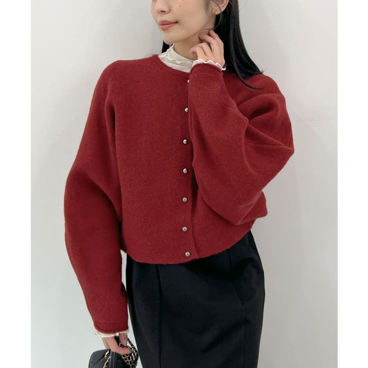 レッド | ふんわり袖でこなれ感アップ。バルーンスリーブモヘアニットカーディガン | futier land