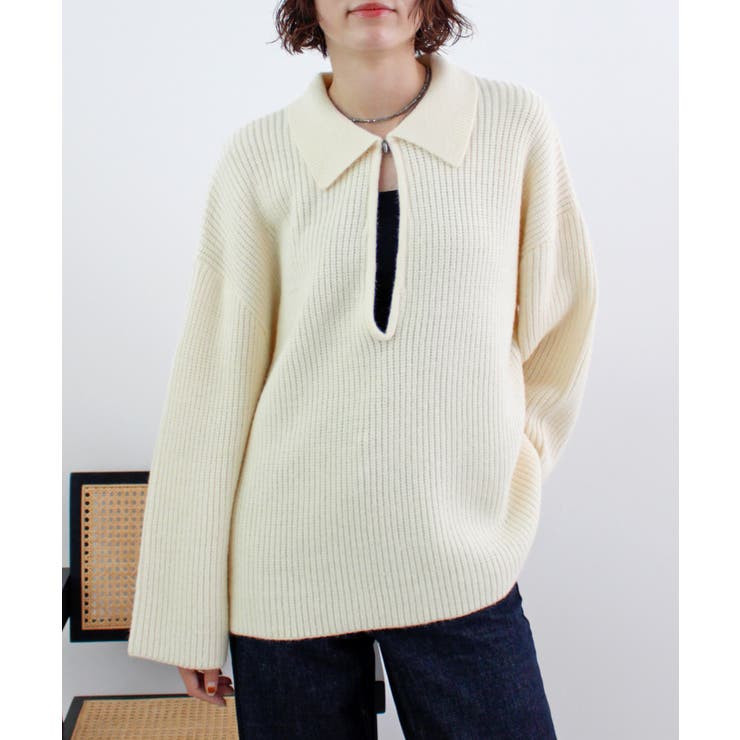 アイボリー | 《ABYS》アルパカタッチ襟付きキーネックプルオーバー | futier land