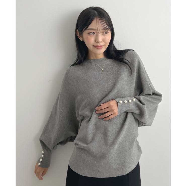 上品な大人のキレイめスタイル。袖口パールドルマンニット | futier land | 詳細画像13 