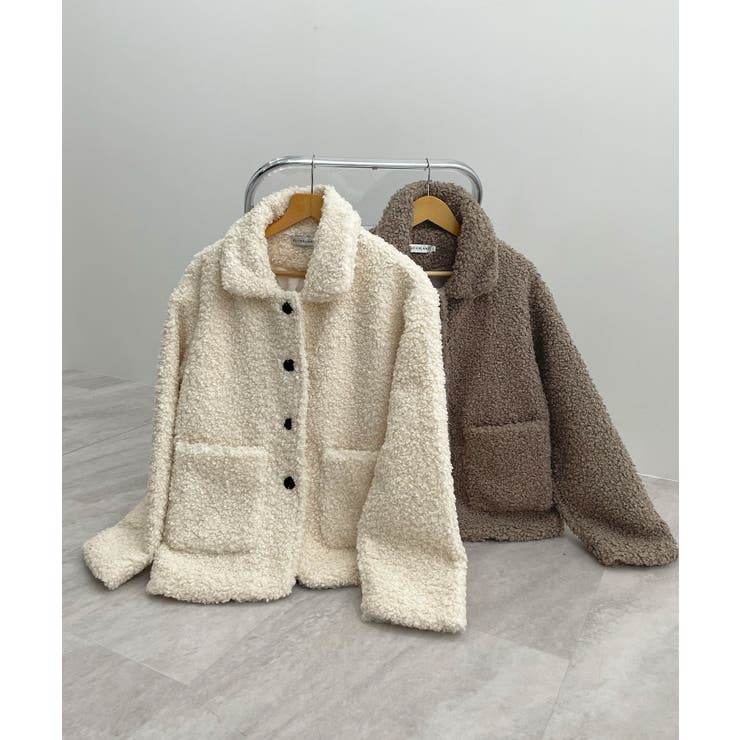 襟付きで品よくあったか。襟つきカーリーボアコート | futier land | 詳細画像22 