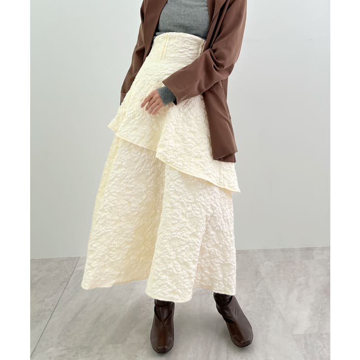 高級感漂う。ジャガードフラワーティアードスカート | futier land | 詳細画像24 