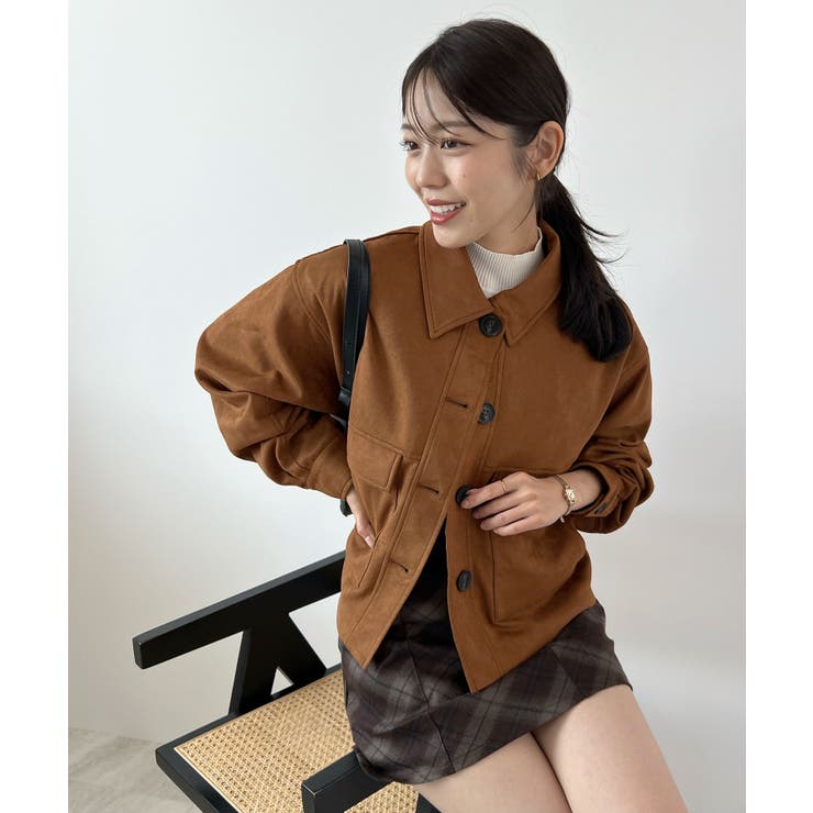 ブラウン | ゆるっとシルエットが今っぽい。スエードショートステンカラージャケット | futier land