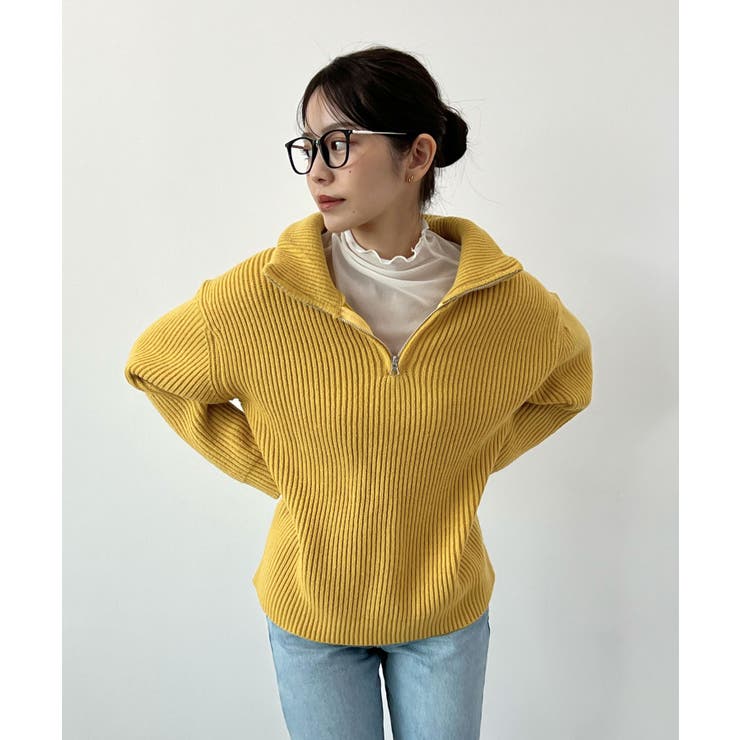 イエロー | ジップで魅せるこなれニット。ハーフジップニットプルオーバー | futier land
