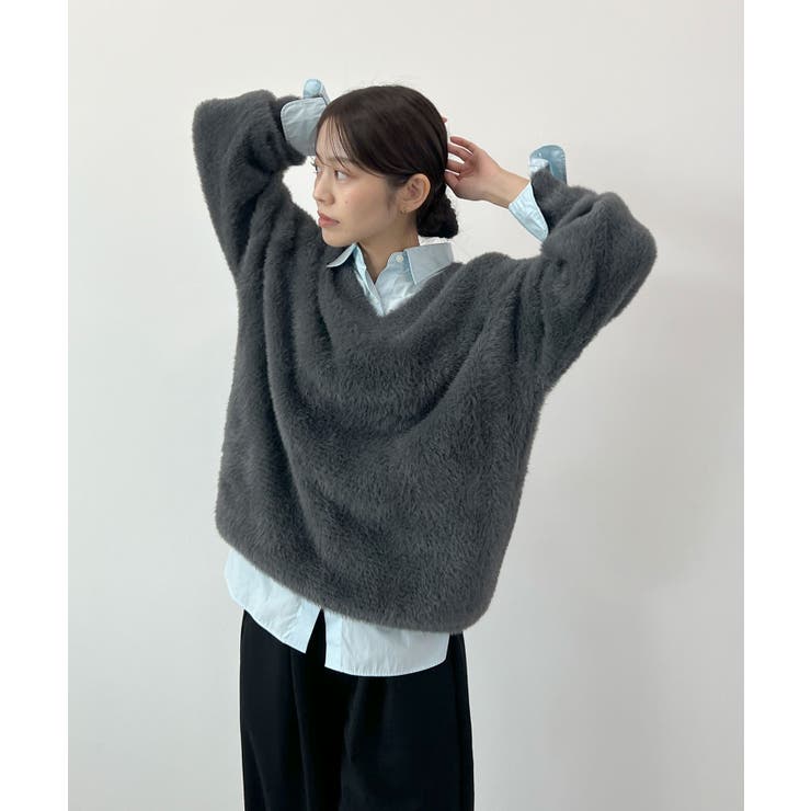 フワフワ抜け感あるVネック。モヘアタッチ裾リブシャギーニット | futier land | 詳細画像21 