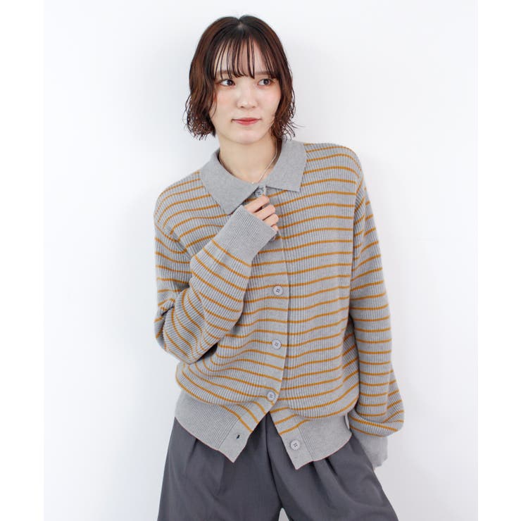 グレー | 《ABYS》トレンド感ある配色。襟付きボーダーニット | futier land