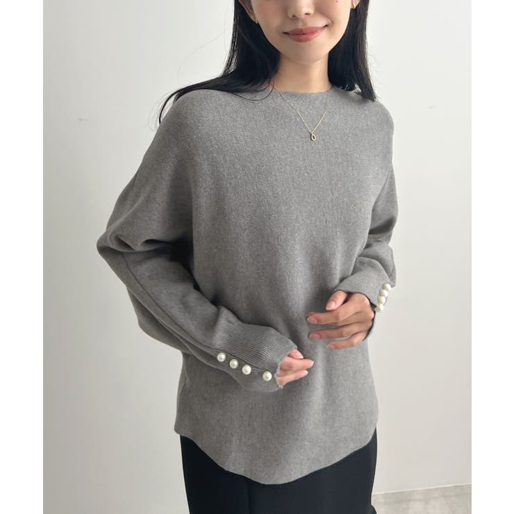 上品な大人のキレイめスタイル。袖口パールドルマンニット | futier land | 詳細画像14 