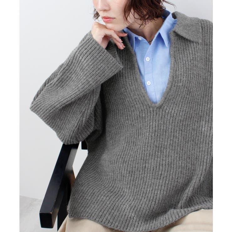 チャコールグレー | 《ABYS》アルパカタッチ襟付きキーネックプルオーバー | futier land