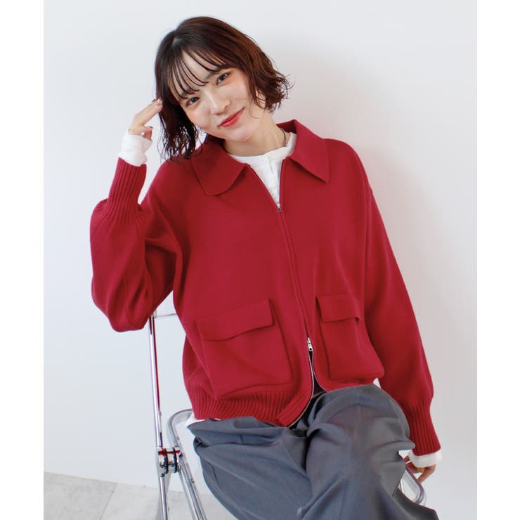 レッド | 《ABYS》ラフに羽織れてこなれる。zip付ニットカーディガン | futier land