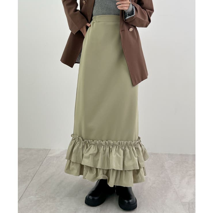 カーキ | 動きに華やぎを添える。ティアードフリルヘムスカート | futier land