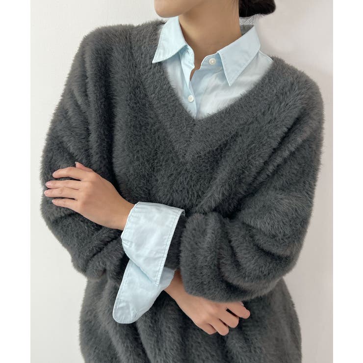 フワフワ抜け感あるVネック。モヘアタッチ裾リブシャギーニット | futier land | 詳細画像19 