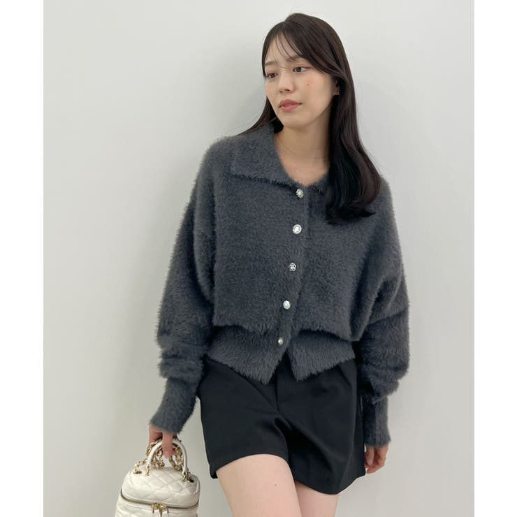 甘すぎない可愛さを纏う。ふわもこビジューボタンカーディガン | futier land | 詳細画像18 