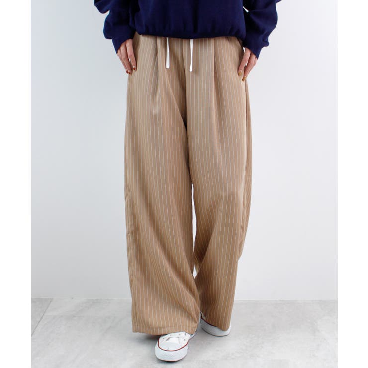 ベージュ | 《ABYSアビス》チラ見せお洒落！レイヤード風ストライプパンツ | futier land