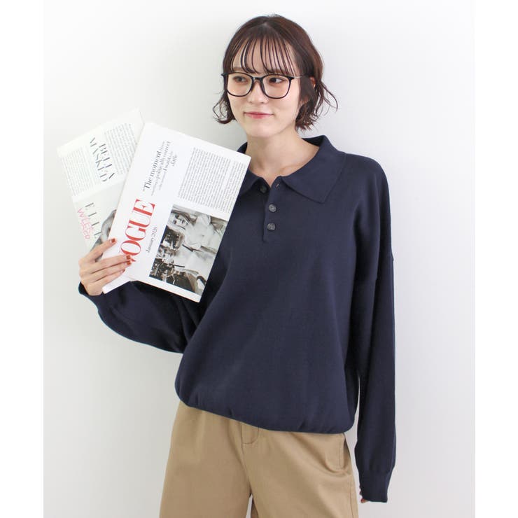 ネイビー | 《ABYS》大人カジュアルが叶う。襟付きポロカラーニットトップス | futier land