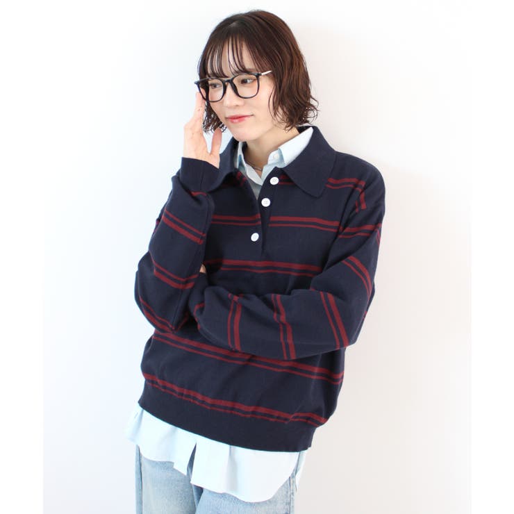 《ABYS》こなれボーダーでラフにきめる。襟付きボーダーポロニットトップス | futier land | 詳細画像19 