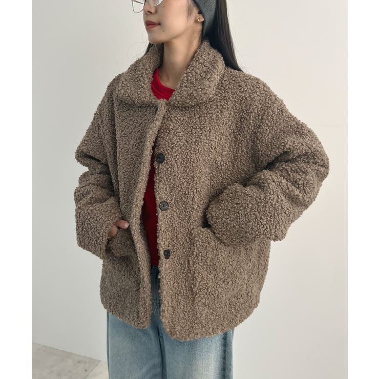 襟付きで品よくあったか。襟つきカーリーボアコート | futier land | 詳細画像9 