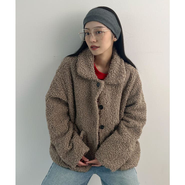 ブラウン | 襟付きで品よくあったか。襟つきカーリーボアコート | futier land