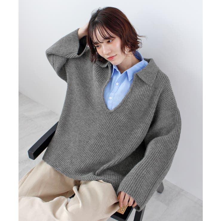 《ABYS》アルパカタッチ襟付きキーネックプルオーバー | futier land | 詳細画像20 