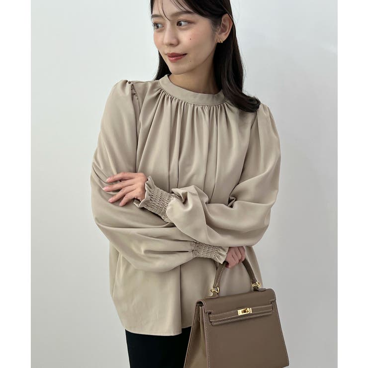 グレージュ | 裏起毛あたたかい。ハイネックバルーンスリーブブラウス | futier land