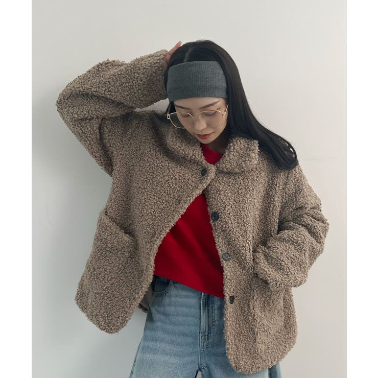 襟付きで品よくあったか。襟つきカーリーボアコート | futier land | 詳細画像12 