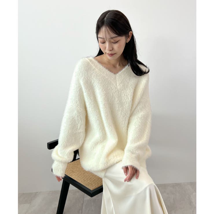フワフワ抜け感あるVネック。モヘアタッチ裾リブシャギーニット | futier land | 詳細画像28 