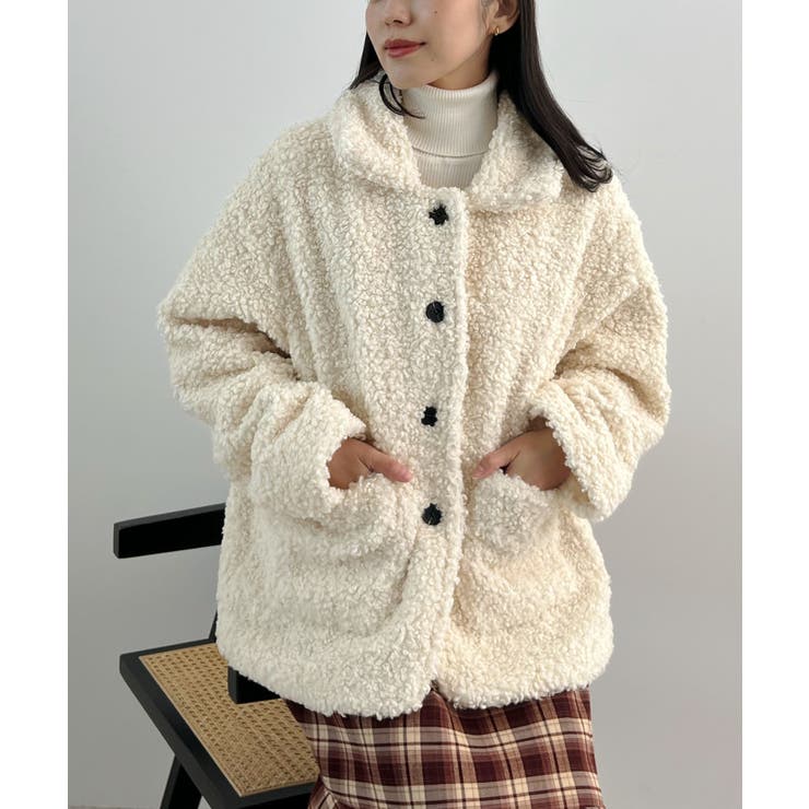 アイボリー | 襟付きで品よくあったか。襟つきカーリーボアコート | futier land