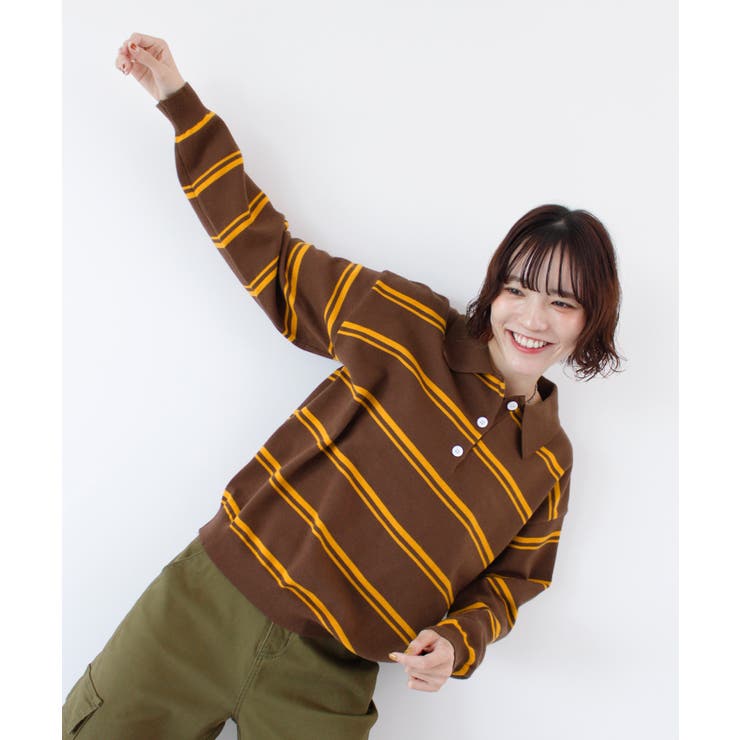 《ABYS》こなれボーダーでラフにきめる。襟付きボーダーポロニットトップス | futier land | 詳細画像12 