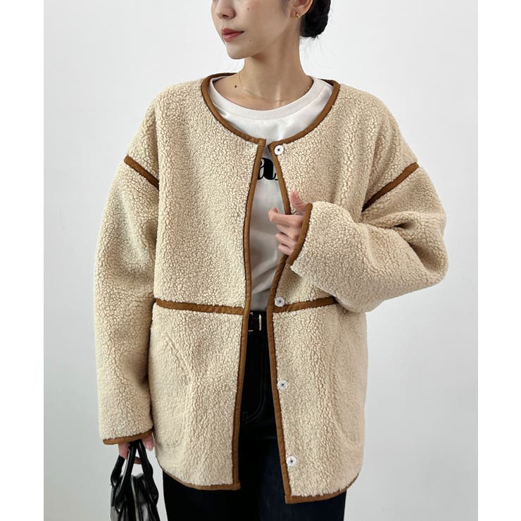 ベージュ | こなれ配色で差がつく。配色パイピングボアブルゾン | futier land