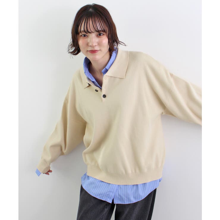 アイボリー | 《ABYS》大人カジュアルが叶う。襟付きポロカラーニットトップス | futier land