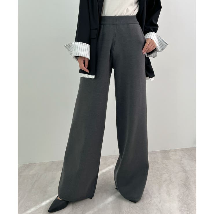 チャコールグレー | 暖かい裾調整可能な2WAY。リラックスドロストニットパンツ | futier land