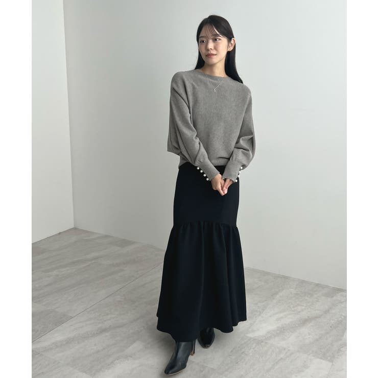 上品な大人のキレイめスタイル。袖口パールドルマンニット | futier land | 詳細画像16 