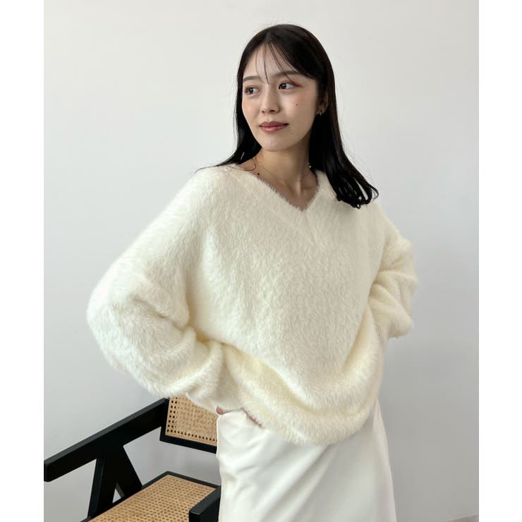 フワフワ抜け感あるVネック。モヘアタッチ裾リブシャギーニット | futier land | 詳細画像30 