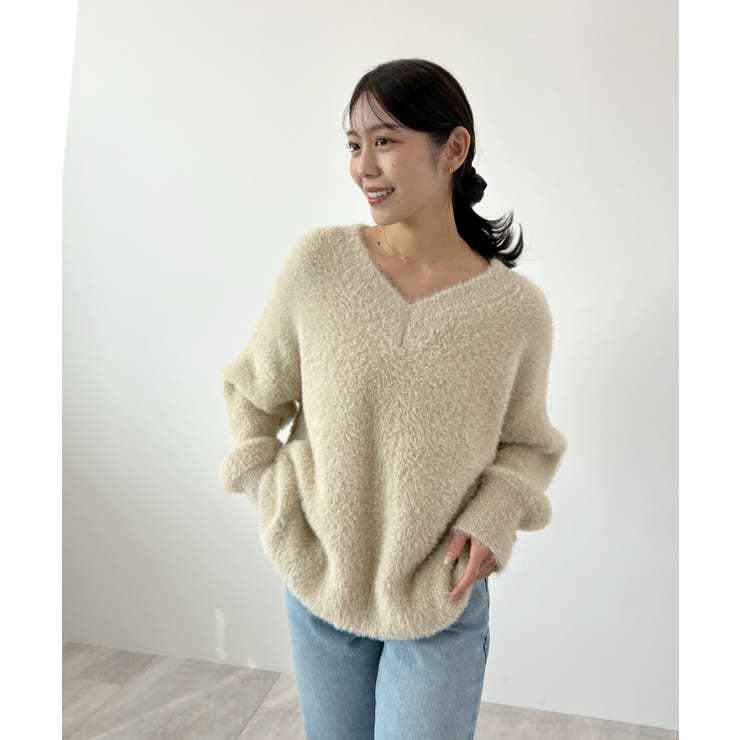フワフワ抜け感あるVネック。モヘアタッチ裾リブシャギーニット | futier land | 詳細画像15 