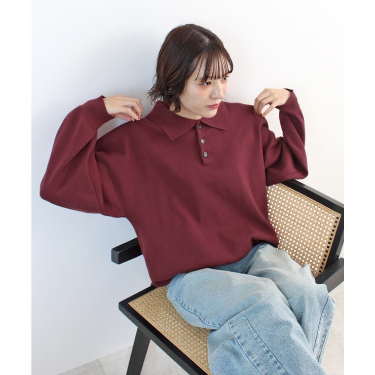 ボルドー | 《ABYS》大人カジュアルが叶う。襟付きポロカラーニットトップス | futier land