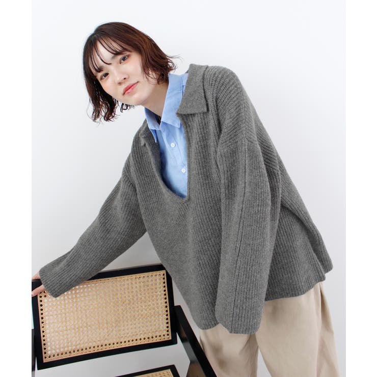 《ABYS》アルパカタッチ襟付きキーネックプルオーバー | futier land | 詳細画像23 