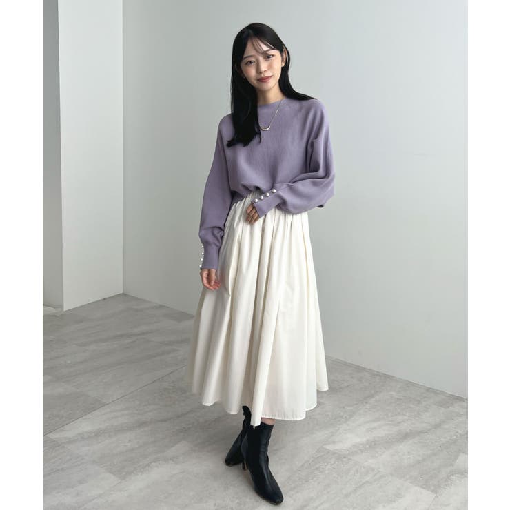 上品な大人のキレイめスタイル。袖口パールドルマンニット | futier land | 詳細画像27 