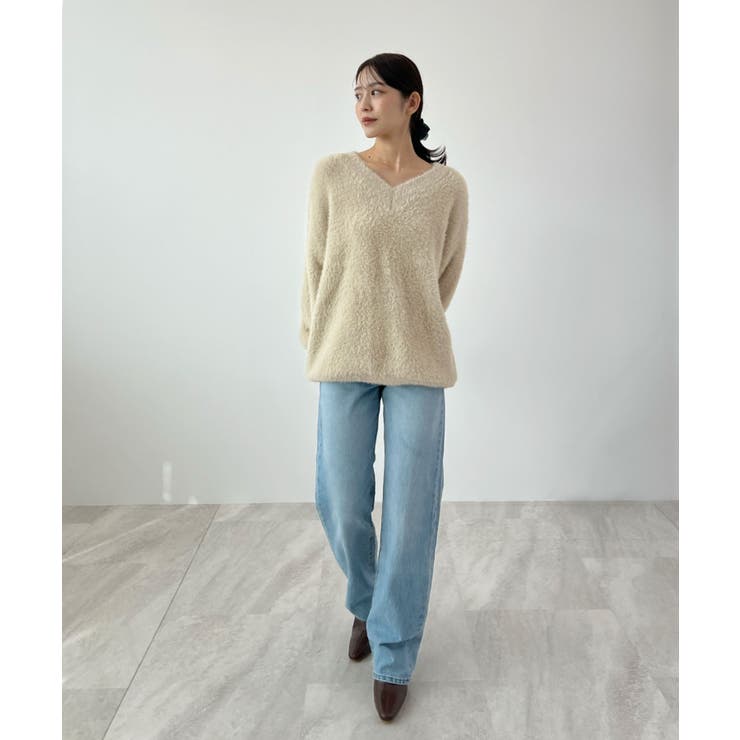 フワフワ抜け感あるVネック。モヘアタッチ裾リブシャギーニット | futier land | 詳細画像16 
