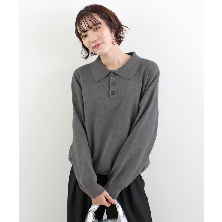 ABYS》大人カジュアルが叶う。襟付きポロカラーニットトップス[品番