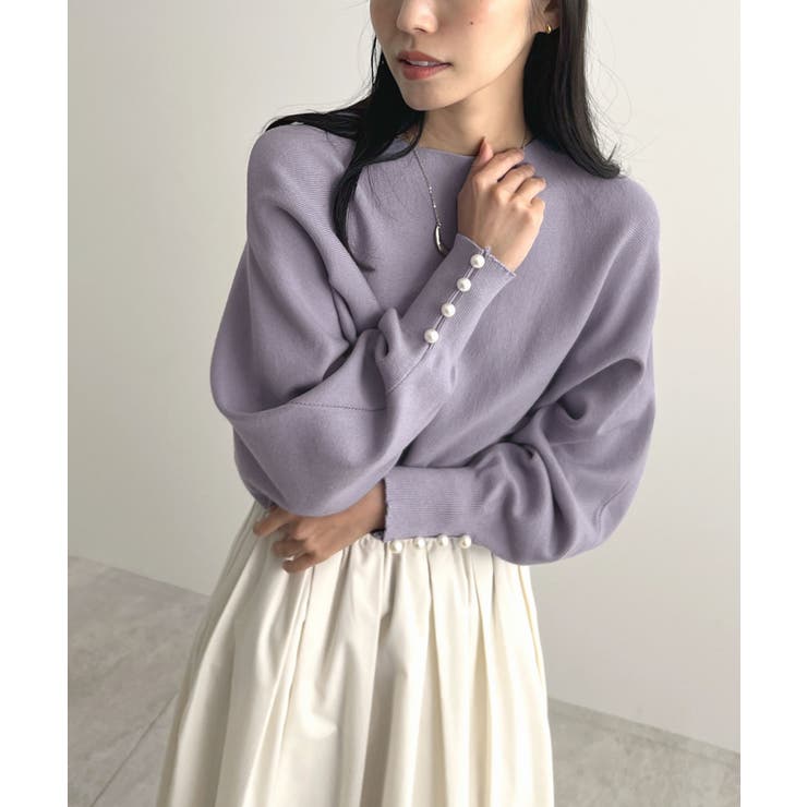 上品な大人のキレイめスタイル。袖口パールドルマンニット | futier land | 詳細画像24 