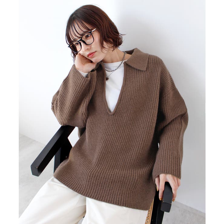 《ABYS》アルパカタッチ襟付きキーネックプルオーバー | futier land | 詳細画像14 