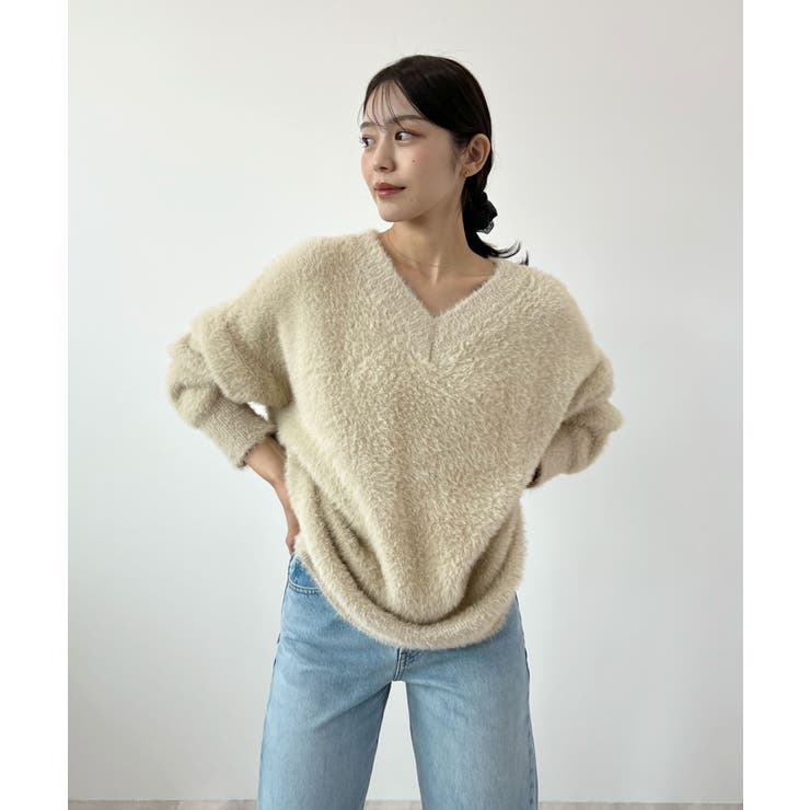 フワフワ抜け感あるVネック。モヘアタッチ裾リブシャギーニット | futier land | 詳細画像10 