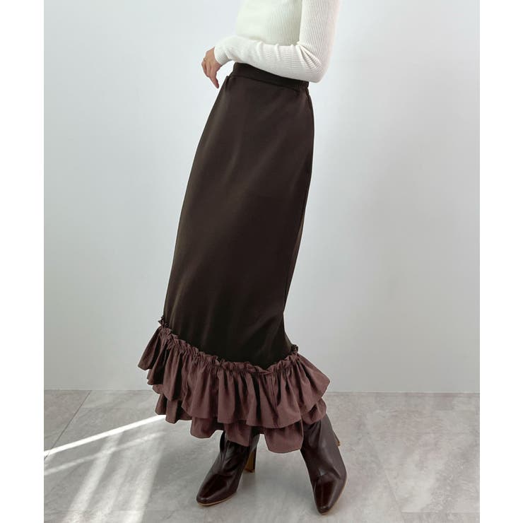 ブラウン | 動きに華やぎを添える。ティアードフリルヘムスカート | futier land