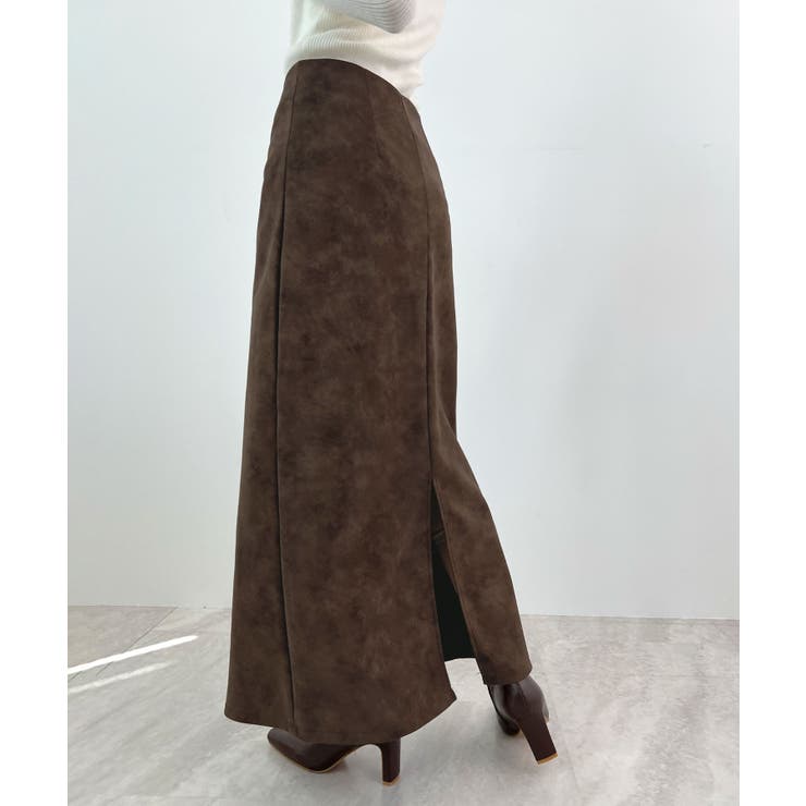 ブラウン | 上品な質感が魅力。フェイクスエードナロースカート | futier land